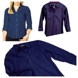 LAUREN RALPH LAUREN Stretch non Iron Cotton Shirt polka dots Blue/Red size S